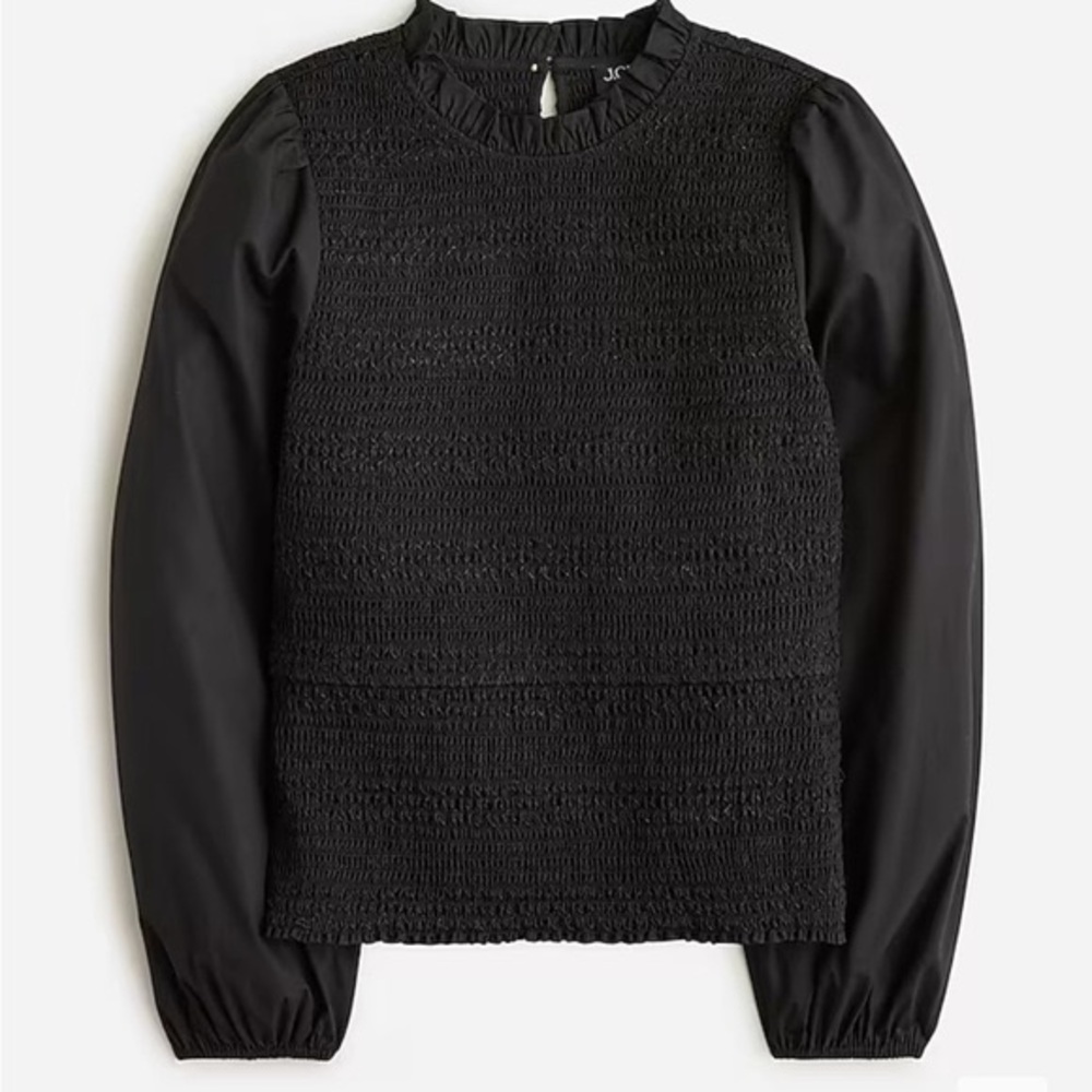 NWT J. Crew Black smocked  Sleeve Blouse